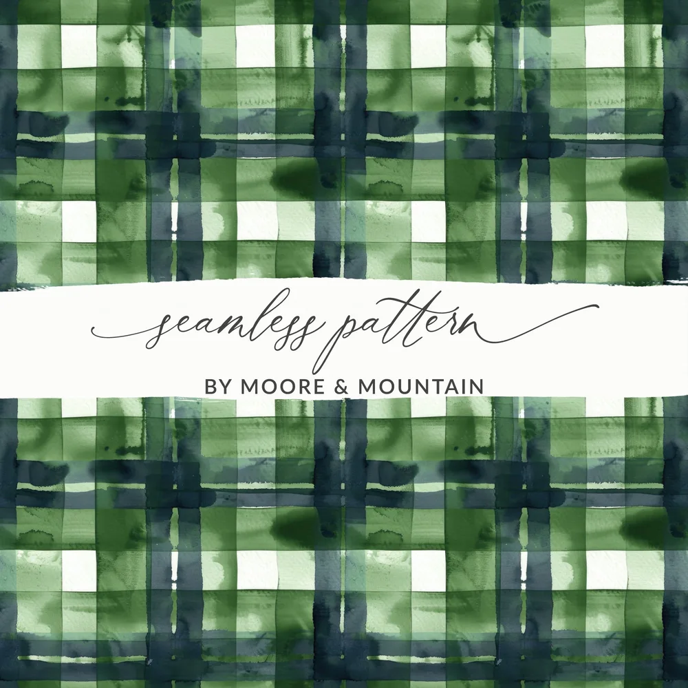 Abstract Water Color Plaid Pattern in Green Shades Digital