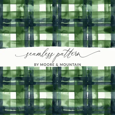 Abstract Water Color Plaid Pattern in Green Shades Digital