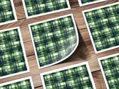 Abstract Water Color Plaid Pattern in Green Shades Digital