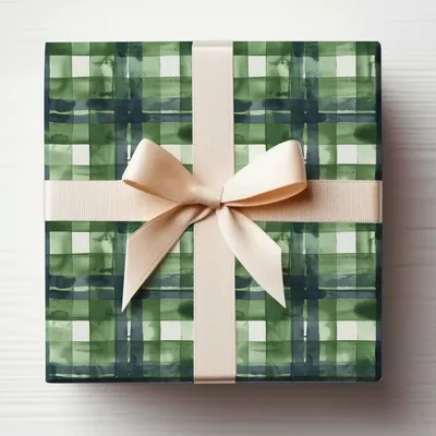 Abstract Water Color Plaid Pattern in Green Shades Digital