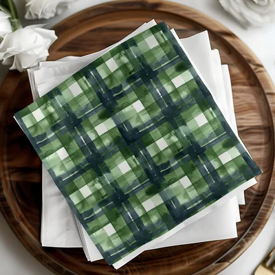 Abstract Water Color Plaid Pattern in Green Shades Digital