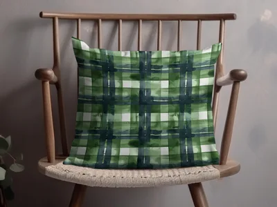 Abstract Water Color Plaid Pattern in Green Shades Digital