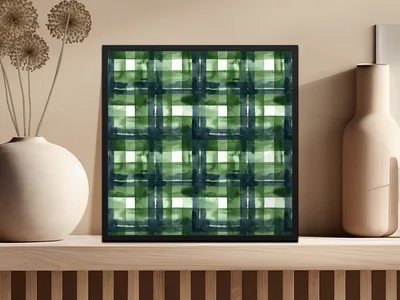 Abstract Water Color Plaid Pattern in Green Shades Digital