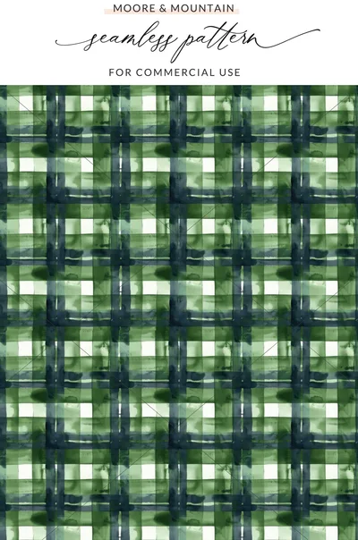 Abstract Water Color Plaid Pattern in Green Shades Digital