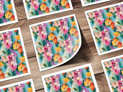 Acrylic Floral Vivid Spring Impression Painted Abstract