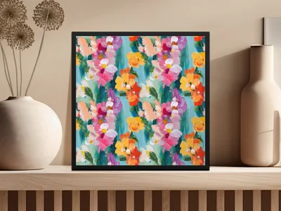Acrylic Floral Vivid Spring Impression Painted Abstract