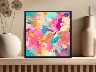 Acrylic Painted Bright Pink and Light Blue Abstract Digital