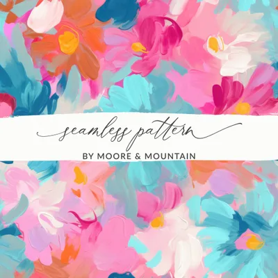 Acrylic Painted Bright Pink and Light Blue Floral