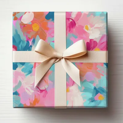 Acrylic Painted Bright Pink and Light Blue Floral
