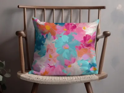 Acrylic Painted Bright Pink and Light Blue Floral