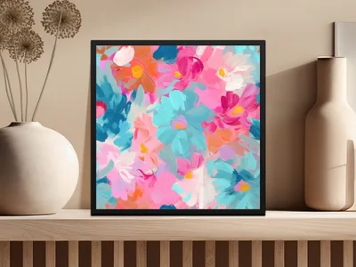 Acrylic Painted Bright Pink and Light Blue Floral
