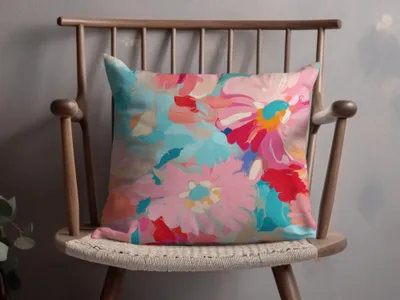 Acrylic Painted Bright Pink and Light Blue Floral Art