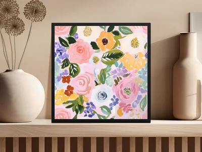 Acrylic Pink Floral Seamless Pattern, Fine Art Floral, Gouache Painted Flowers Digital Paper, Printable Fabric Design, Repeat Pattern