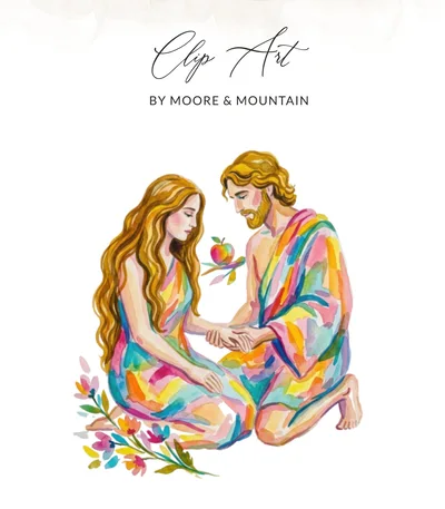 Adam and Eve Watercolor Digital Print, First Couple Art, Biblical Story Artwork, Garden of Eden Wall Art Download, Christian Home Decor