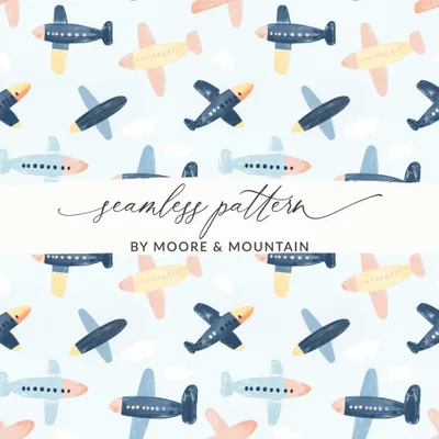 Airplane Digital Paper, Seamless Aviation Pattern, Pastel Airplane Print, Childrens Background, Airplane Seamless Pattern, Kid Digital Paper