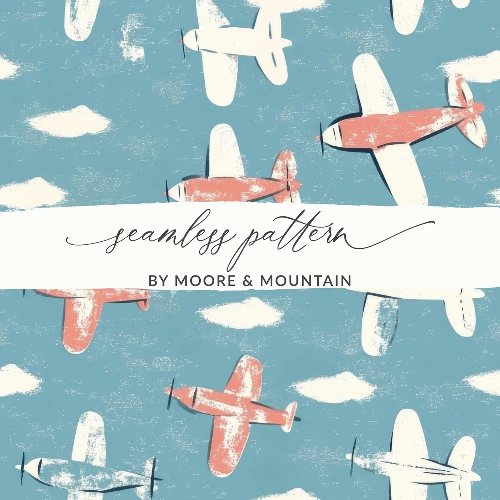 Airplane Seamless Pattern, Flying Aircraft Background, Kids Room Wallpaper, Retro Aviation Digital Paper, Plane Fabric Pattern, Digital