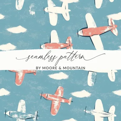 Airplane Seamless Pattern, Flying Aircraft Background, Kids Room Wallpaper, Retro Aviation Digital Paper, Plane Fabric Pattern, Digital