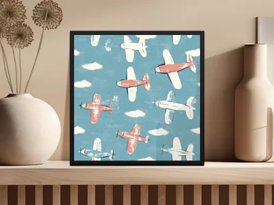 Airplane Seamless Pattern, Flying Aircraft Background, Kids Room Wallpaper, Retro Aviation Digital Paper, Plane Fabric Pattern, Digital