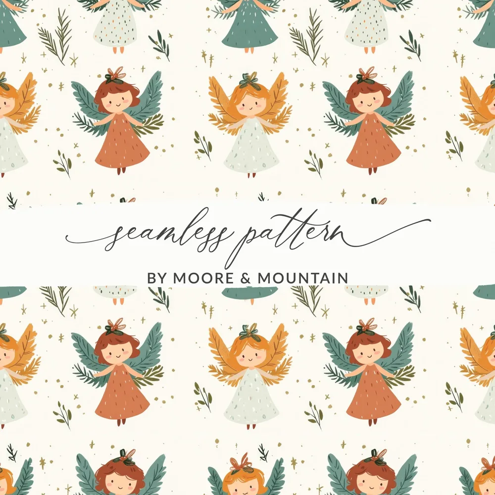 Angel Seamless Pattern, Girls With Wings Digital Paper, Whimsical Angels Repeat Pattern, Fabric Design, Scrapbooking, Christmas Theme