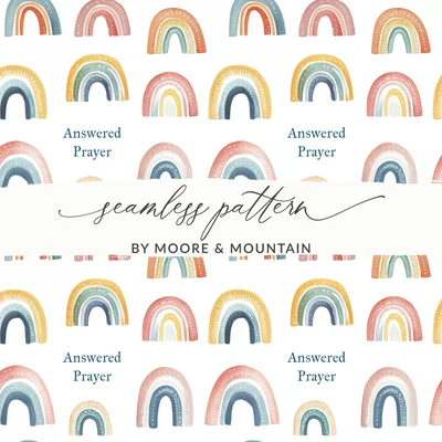 Answered Prayer Rainbow Seamless Pattern Digital, Watercolor Boho Nursery Scrapbook Paper, Muted Pastel Hues Fabric POD Design, Hope Art