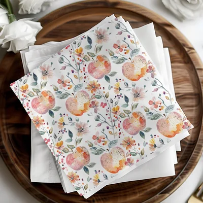 Apple Floral Digital Paper, Watercolor Seamless Pattern, Fruit Garden Print, Rustic Texture, Printable Art, Digital Download, for Fabric