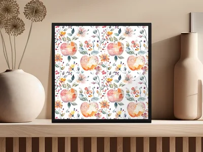 Apple Floral Digital Paper, Watercolor Seamless Pattern, Fruit Garden Print, Rustic Texture, Printable Art, Digital Download, for Fabric