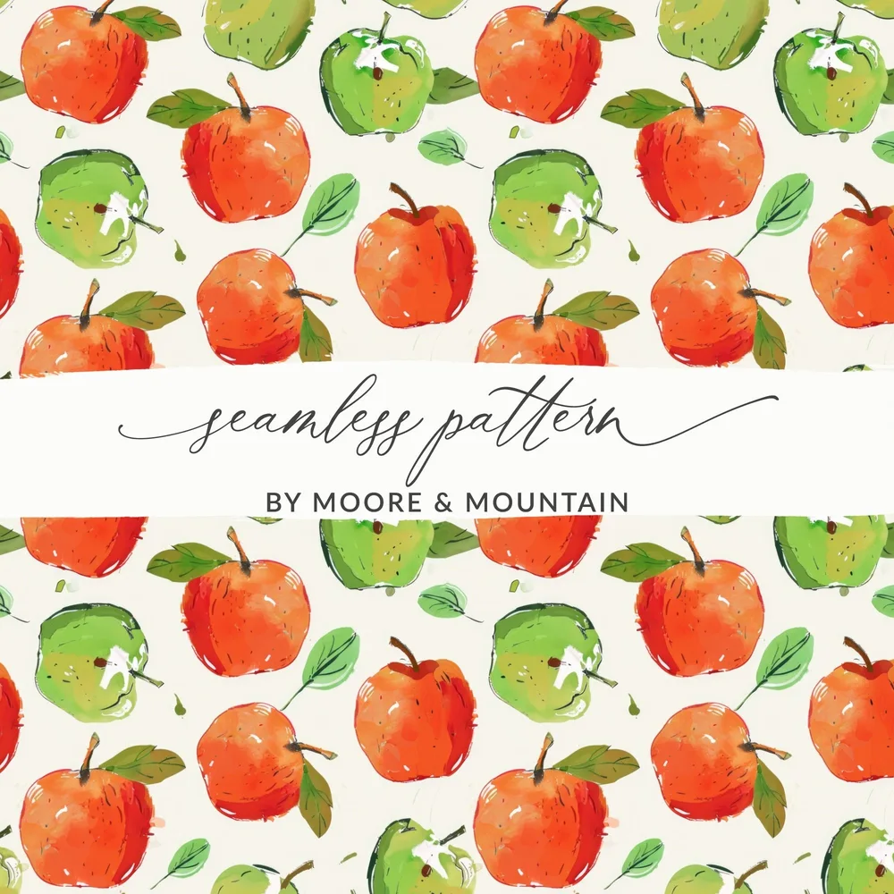 Apple Pattern Digital Paper, Red Green Apple, Watercolor Background, Seamless Pattern, Fruit Design, Scrapbook Paper, Commercial Use