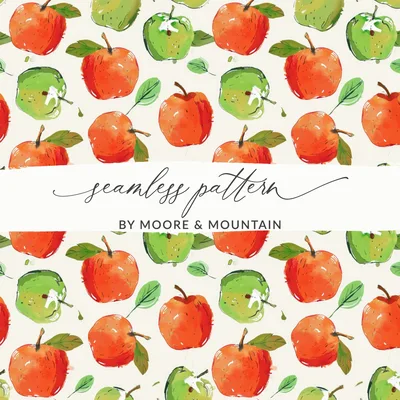 Apple Pattern Digital Paper, Red Green Apple, Watercolor Background, Seamless Pattern, Fruit Design, Scrapbook Paper, Commercial Use
