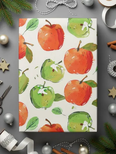Apple Pattern Digital Paper, Red Green Apple, Watercolor Background, Seamless Pattern, Fruit Design, Scrapbook Paper, Commercial Use