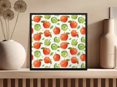 Apple Pattern Digital Paper, Red Green Apple, Watercolor Background, Seamless Pattern, Fruit Design, Scrapbook Paper, Commercial Use