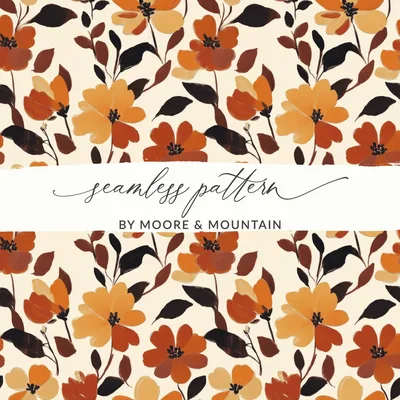 Autumn Floral Digital Paper, Seamless Flower Pattern, Fall Printable Paper, Thanksgiving Background, Digital Download for Crafts 12x12