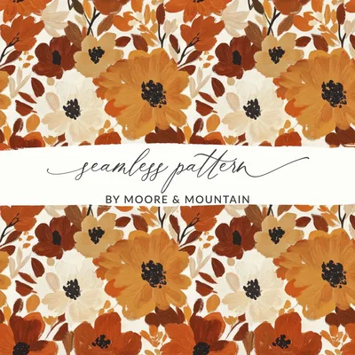 Autumn Floral Digital Seamless Pattern, Earth Tone Flowers, Fall Digital Paper for Fabric, Commercial Use, Download, Background Texture