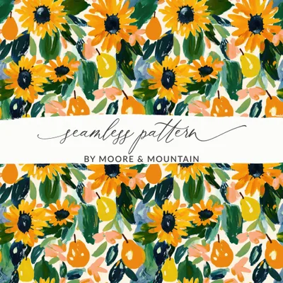 Autumn Sunflowers Seamless Yellow and Green Design Digital
