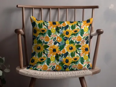 Autumn Sunflowers Seamless Yellow and Green Design Digital
