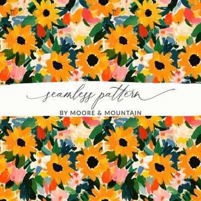 Autumn Sunflowers Seamless Yellow Pastel Gouache Sunflowers