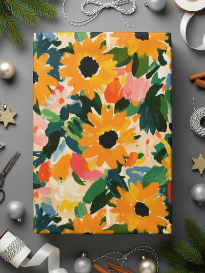 Autumn Sunflowers Seamless Yellow Pastel Gouache Sunflowers