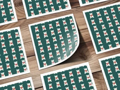 Bear Digital Pattern, Seamless Pattern, Cute Animal Print, Repeating Polar Bear Design, Forest Green Background, Bear with Red Bow