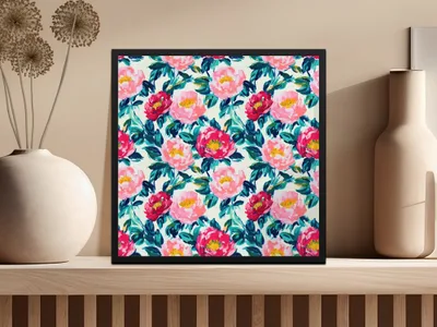 Beautiful Floral Print With Dark Green Leaves Digital