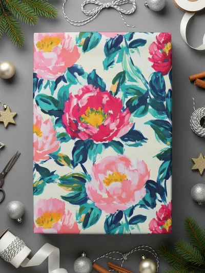 Beautiful Floral Print With Dark Green Leaves Digital