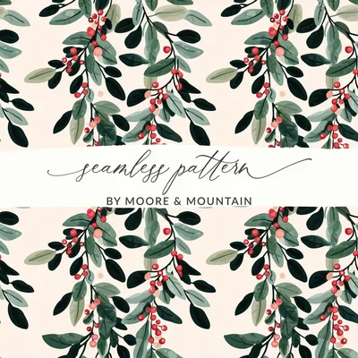 Berries and Leaves Digital Paper, Seamless Botanical Pattern, Watercolor Floral Design, Nature Print, Scrapbook Paper, Fabric Design