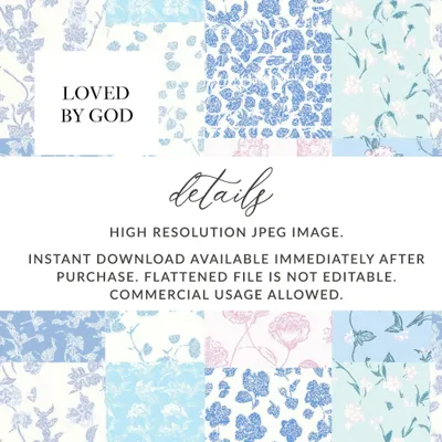 Bible Verse Seamless, Christian Seamless Patchwork, Loved by God Digital Paper, Floral Scrapbook Paper, Pastel Flowers, Quilting Fabric