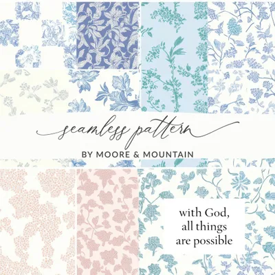 Bible Verse Seamless, Floral Patchwork, Christian Digital, Blue Pink Teal Flowers, Planner Paper, Scrapbook Paper, Card Making, Digital