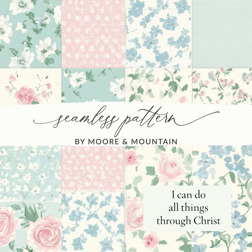 Bible Verse Seamless Patchwork, Floral Digital Paper, Christian Print, Scrapbooking Paper, Quilting Fabric, Sublimation Design, Digital