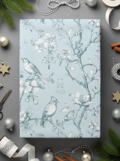Bird and Blossom Digital Paper, Seamless Floral Pattern, Light Blue Digital Texture, Printable Fabric Design, Scrapbooking, Digital