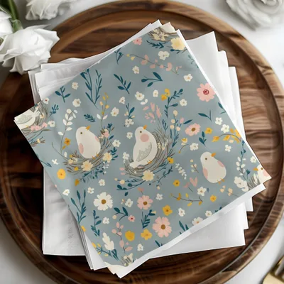 Bird and Blossom Digital Paper, Seamless Pattern File, Floral Nest Print, Nursery Decor Download, Scrapbooking Digital, Spring Pattern