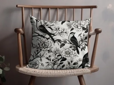 Black and White Bird Toile Seamless Pattern Modern Chinoiserie