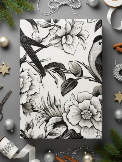 Black and White Bird Toile Seamless Pattern Modern Chinoiserie
