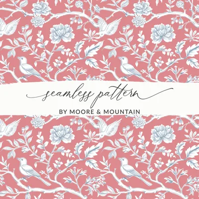 Bird and Floral Digital Seamless Pattern, Repeating Pattern Design, Textile Design, Scrapbooking, Wallpaper, Digital Paper