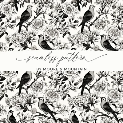 Black and White Bird Toile Seamless Pattern Modern Chinoiserie
