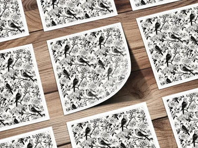 Black and White Bird Toile Seamless Pattern Modern Chinoiserie